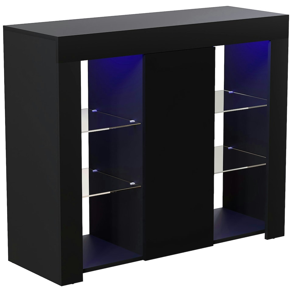 image 1 of Vida Designs Azura 1 Door LED Large Sideboard Buffet Cabinet Storage, Black