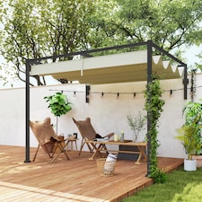 Outsunny 2 x 3(m) Lean To Pergola with Retractable Roof, Wall Mounted Garden Gazebo Outdoor Sun Shade Shelter for Patio, Khaki