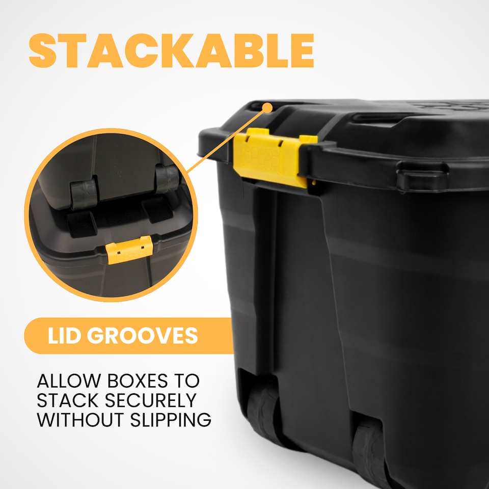 image 1 of 190L Extra Large Storage Box on Wheels with Lid - Heavy-Duty Lockable (Black)