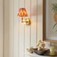 image 2 of Burley Rechargeable Brushed Aged Brass Plate Wall Light with Apricot Orange Fabric Zigzag Shade 16cm Integrated LED