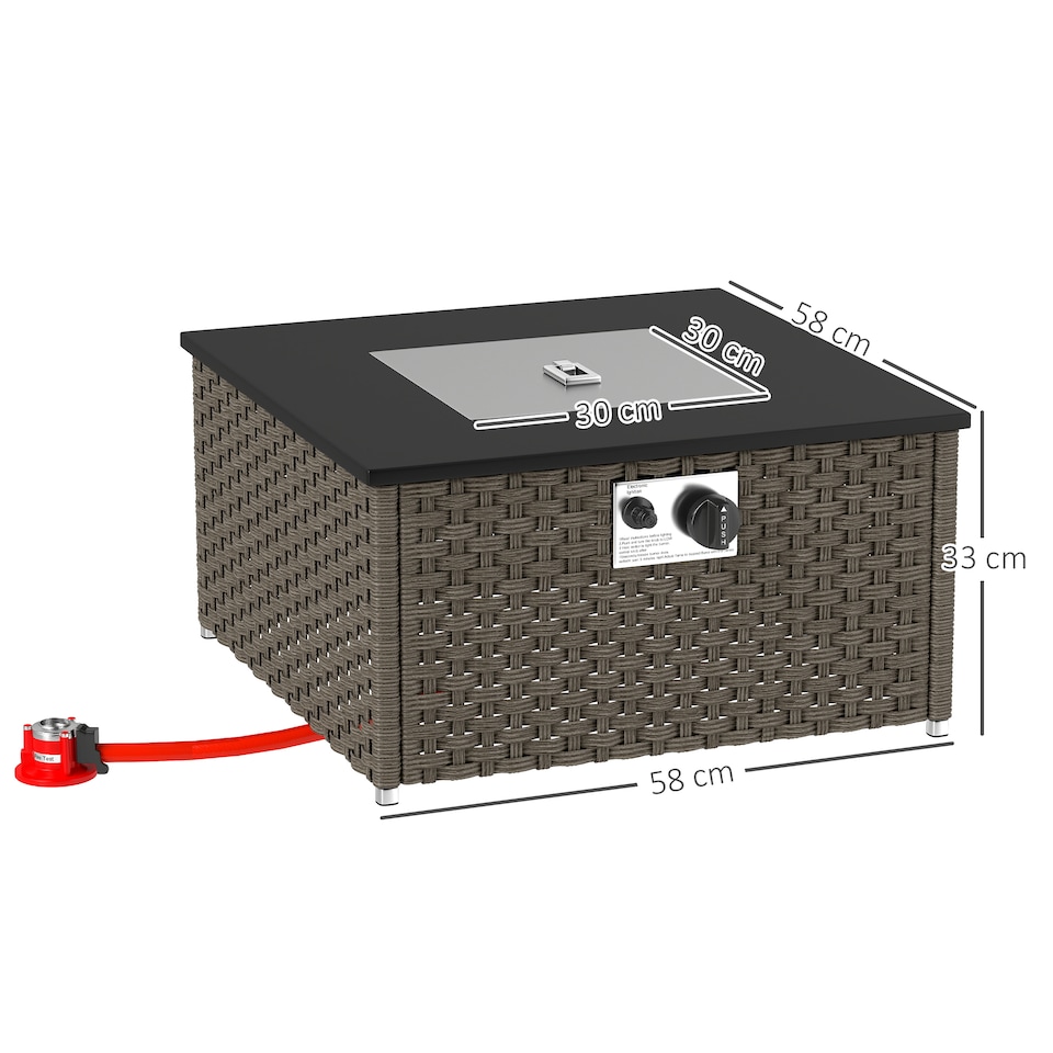 image 1 of Outsunny 13 KW Rattan Fire Pit Table, Garden Fire Table for Garden, Grey