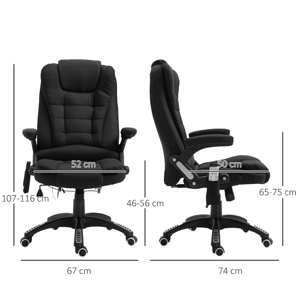 image 1 of Vinsetto Office Chair, Ergonomic Fabric Desk Chair with 6-Point Massage and Back Heated, Arms, Lumbar Support, Black