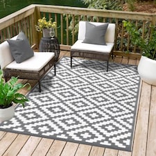 Green Decore Lightweight Reversible Stain Proof Plastic Outdoor Rug Nirvana, Grey/White, 120cmx180cm (4ftx6ft) | Grey