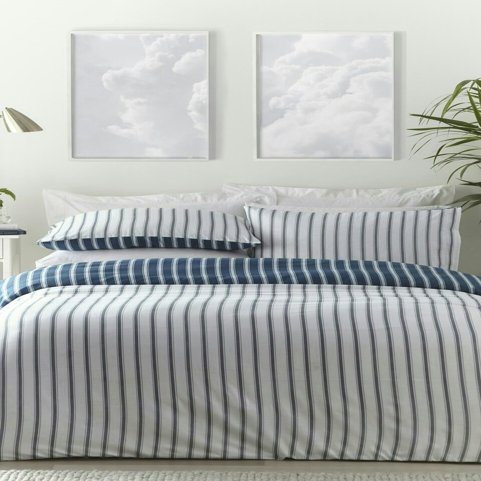 image 1 of Harvard Stripe Print Duvet Cover Set - King - Blue
