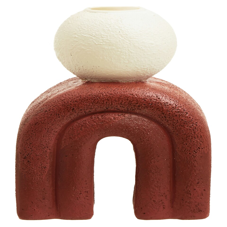 image 1 of Interiors by Premier Modern White Candle Holder with Red Base, Antique Candle Holder For Living Room, Large Candle Holder For Home Red