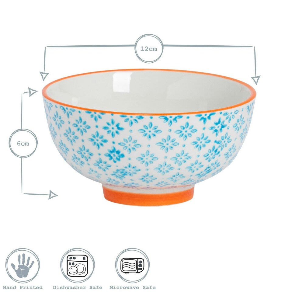 image 1 of Nicola Spring Hand-Printed Rice Bowls - 12cm - Navy - Pack of 6 Blue