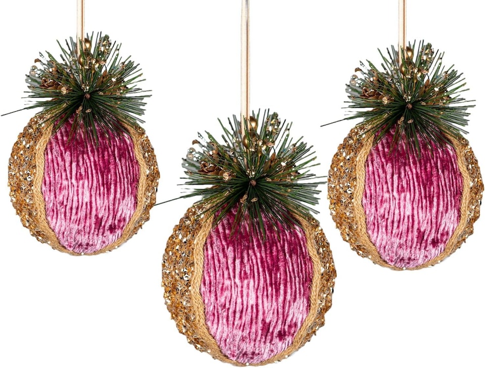 image 1 of 11.5cm Pink Glitter Bauble - 3Pcs Christmas Hanging Decorations