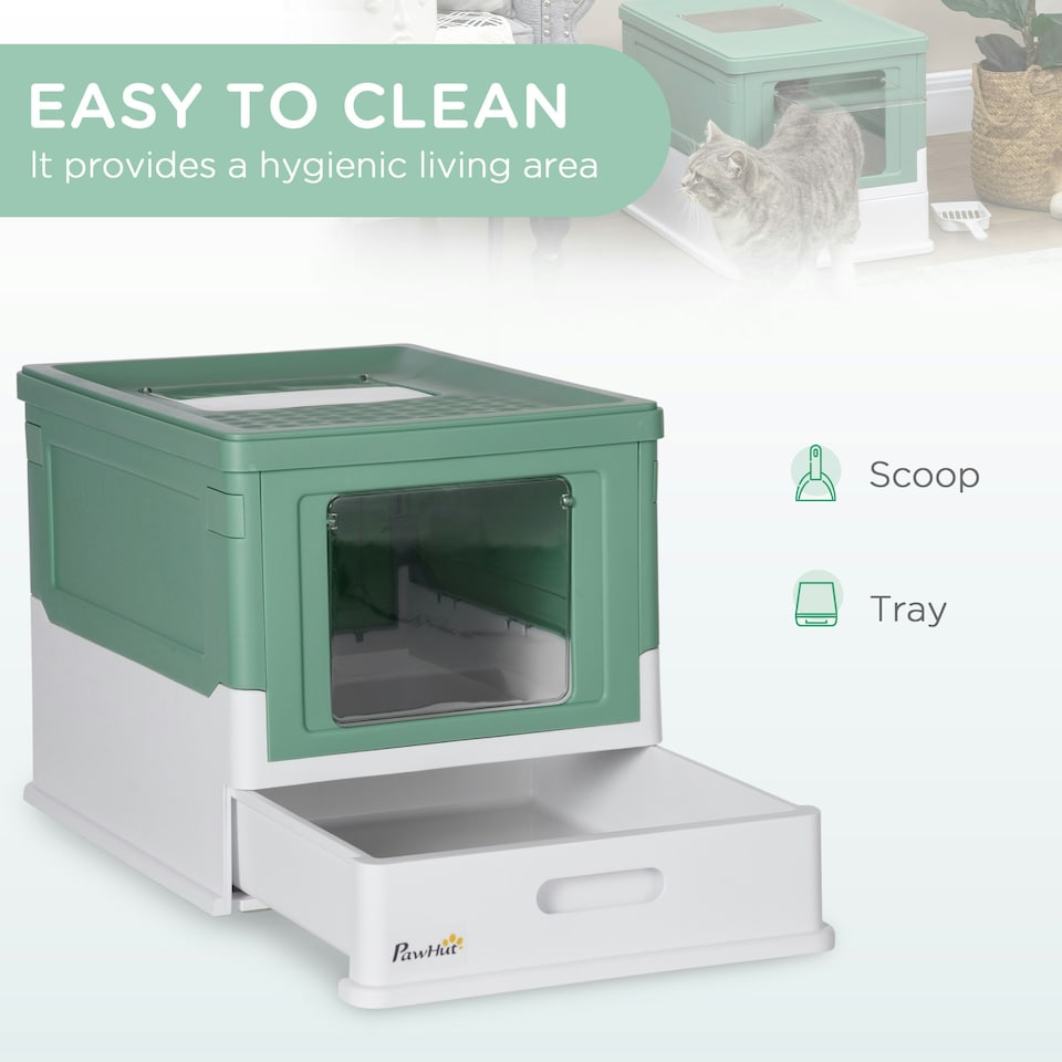 image 1 of PawHut Hooded Cat Litter Box, Pet Toilet w/ Scoop, Tray - Green