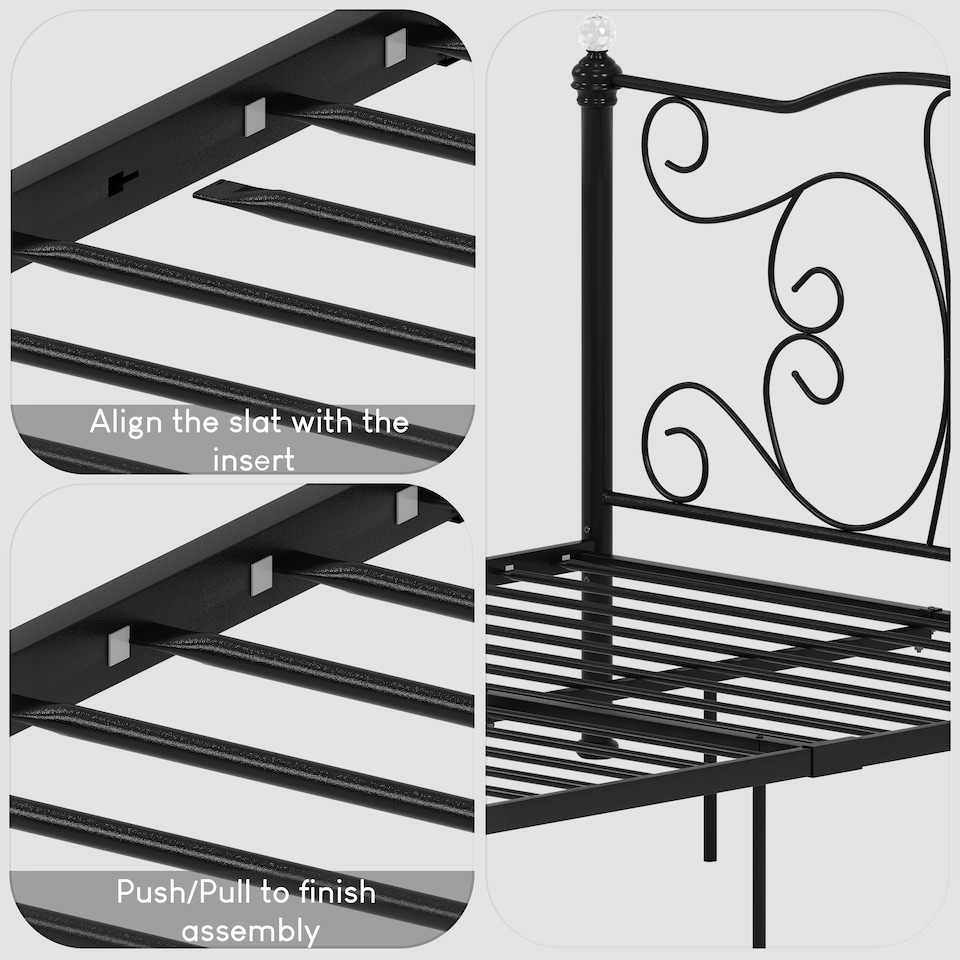 image 1 of Vida Designs Chicago 5ft King Size Metal Frame Crystal Finials, Black, 150 x 200cm