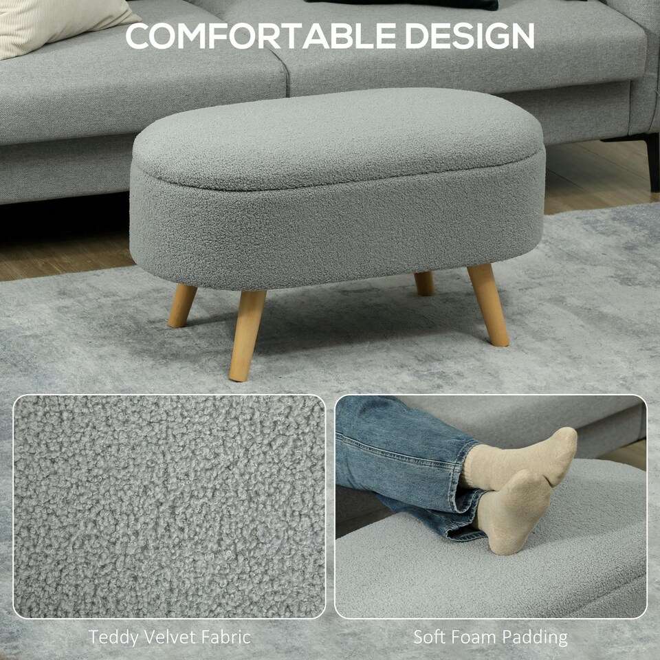 image 1 of HOMCOM Ottoman Storage Bench for Hallway, Living Room, Charcoal Grey