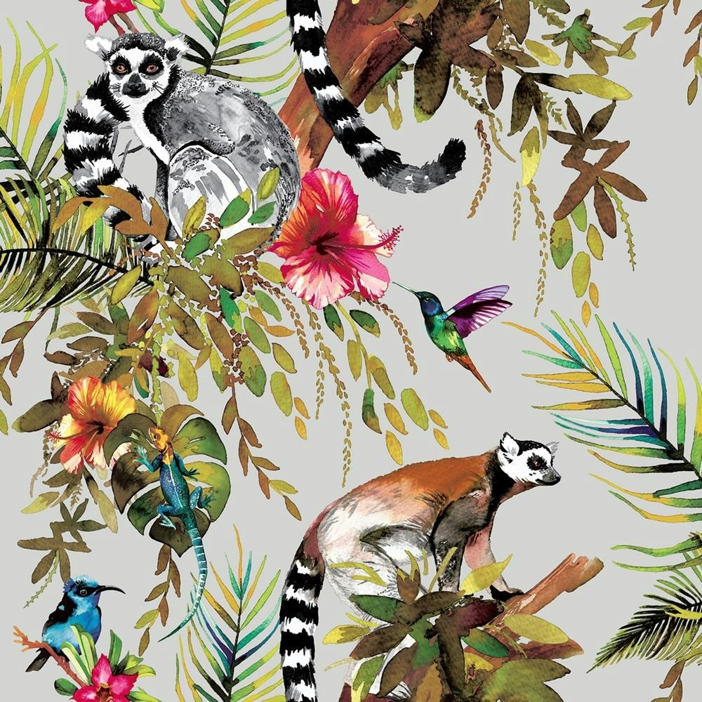 Holden Décor Lemur Wallpaper - Silver - 32.8ft x 21in Silver