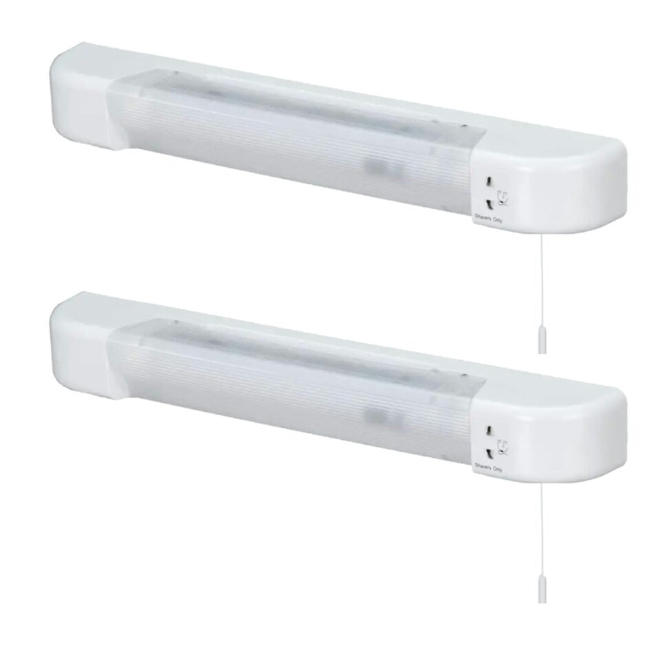 image 1 of Set of 2 White - Chrome Bathroom Shaver Lights White | White