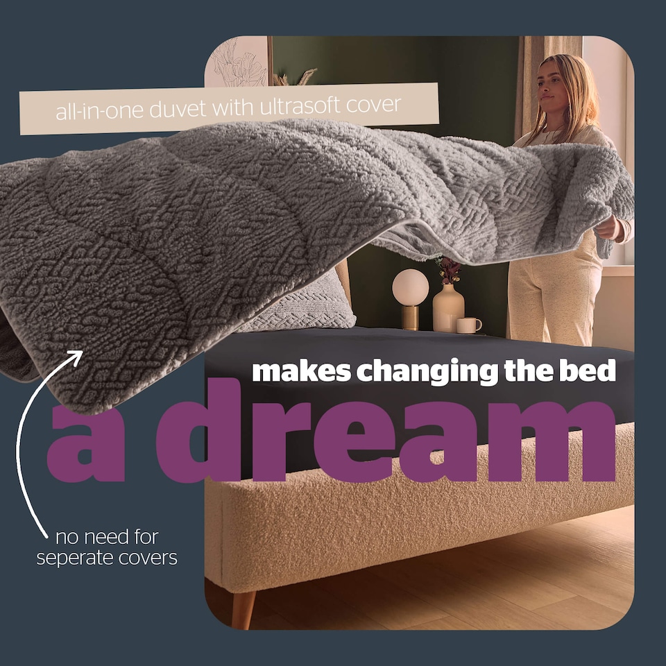 image 1 of Silentnight Teddy Fleece Coverless 10.5 Tog Duvet and Pillowcase Set | Grey