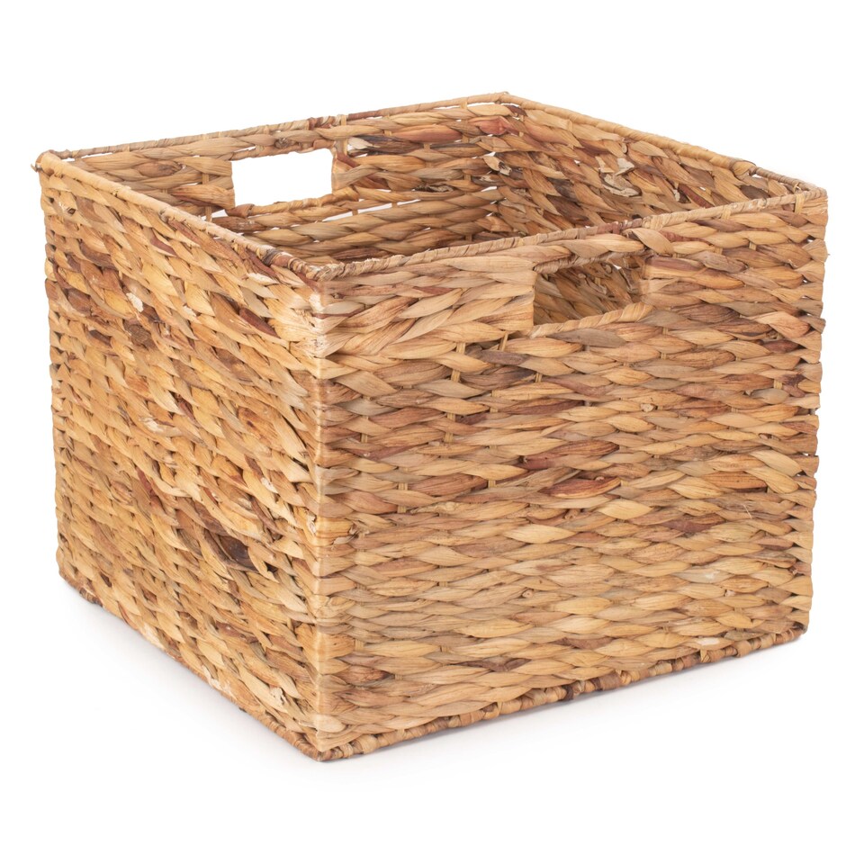 image 1 of Large Water Hyacinth Square Storage Basket | Brown | Brown | L