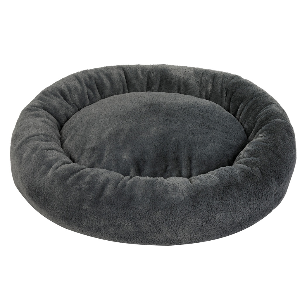 Skylos Dog Bed Large Donut Plush Soft Cat Calming Beds Pet Anti Anxiety | Grey | 80 x 60cm | One Size