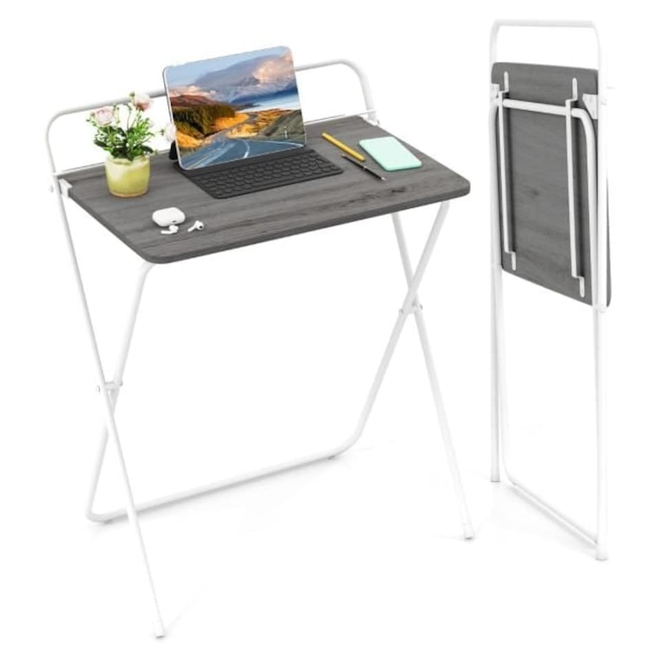 image 1 of COSTWAY 60CM Folding Computer Desk with Tablet Bracket Grey Grey