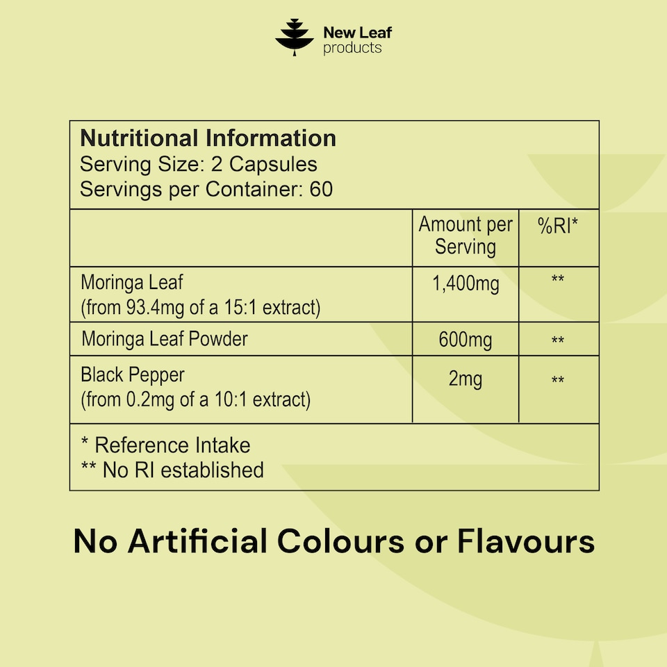 image 1 of Moringa Leaf Capsules - 120 Vegan Capsules 2000mg
