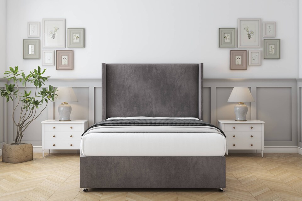 image 1 of Sloomy Devonshire Slate Naples Divan Bed Base No Drawers With 54 Inch Wingback Headboard | Grey | Slate | King | 1