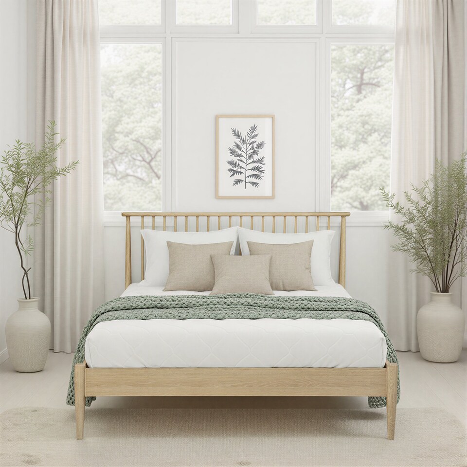 image 1 of 4ft6 Double Tall headend, slatted design. Real oak,Solid,strong,wood bed frame.Low foot end wooden bedstead | Clear | Real Oak | Double