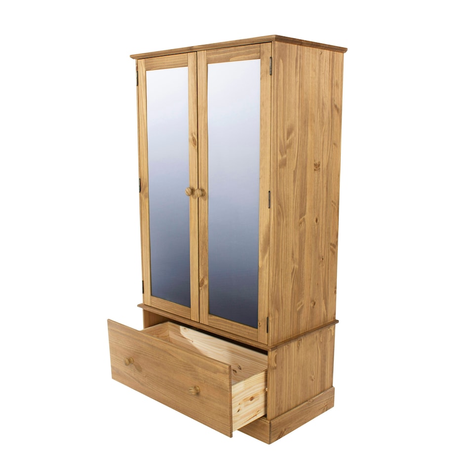 image 1 of Cotswold, 2 Mirror Door, 1 Drawer Wardrobe Brown