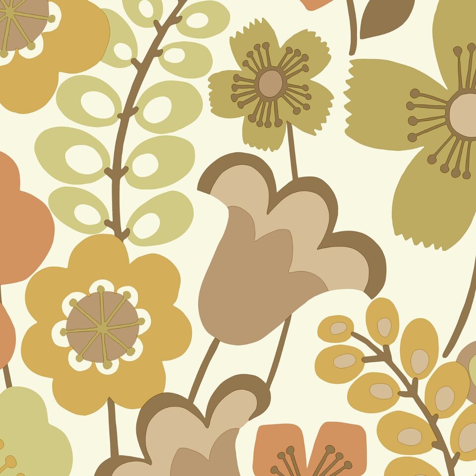 image 1 of Retro Floral Wallpaper Brown Orange Green Cream Vintage Classic Feature Wall