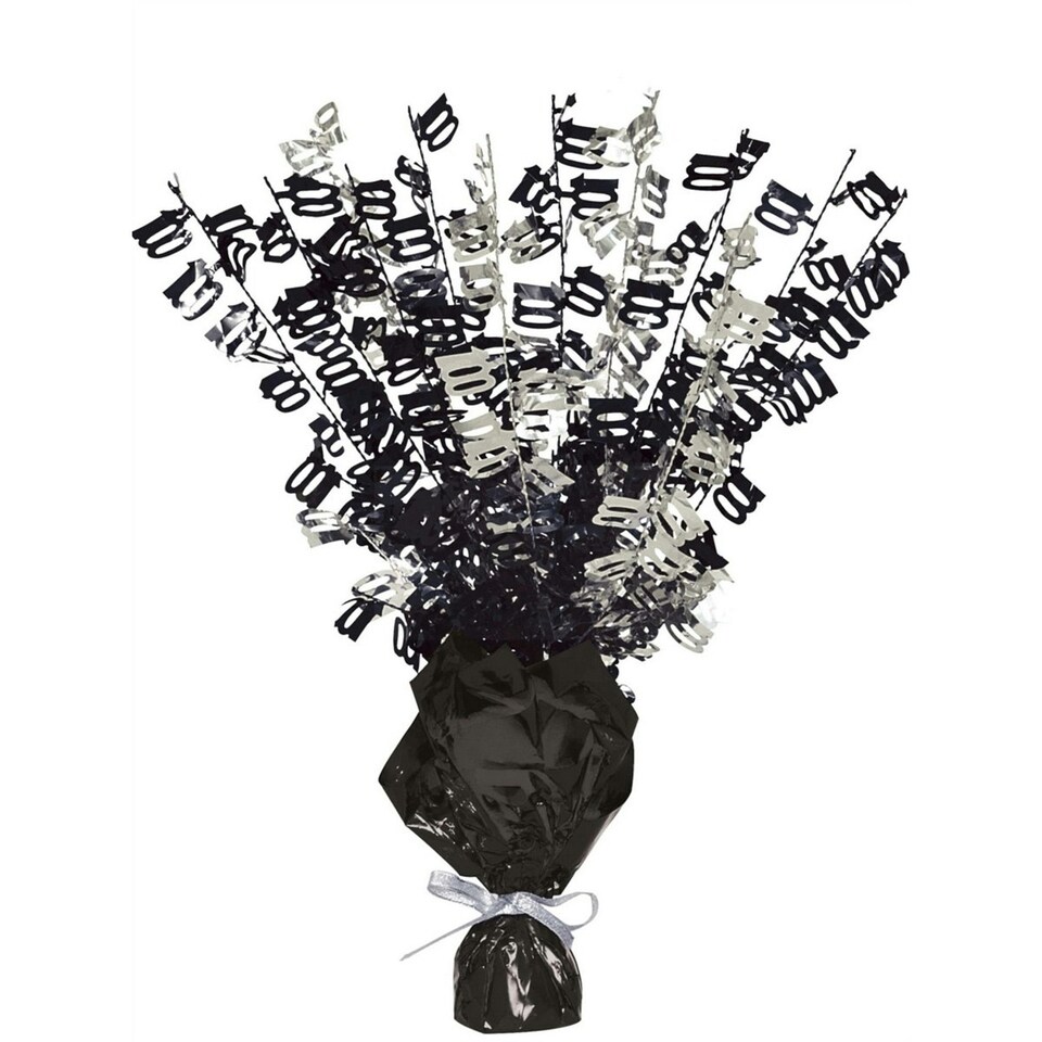 Unique Party Glitz 60th Birthday Balloon Weight Centrepiece - Black/Silver - One Size
