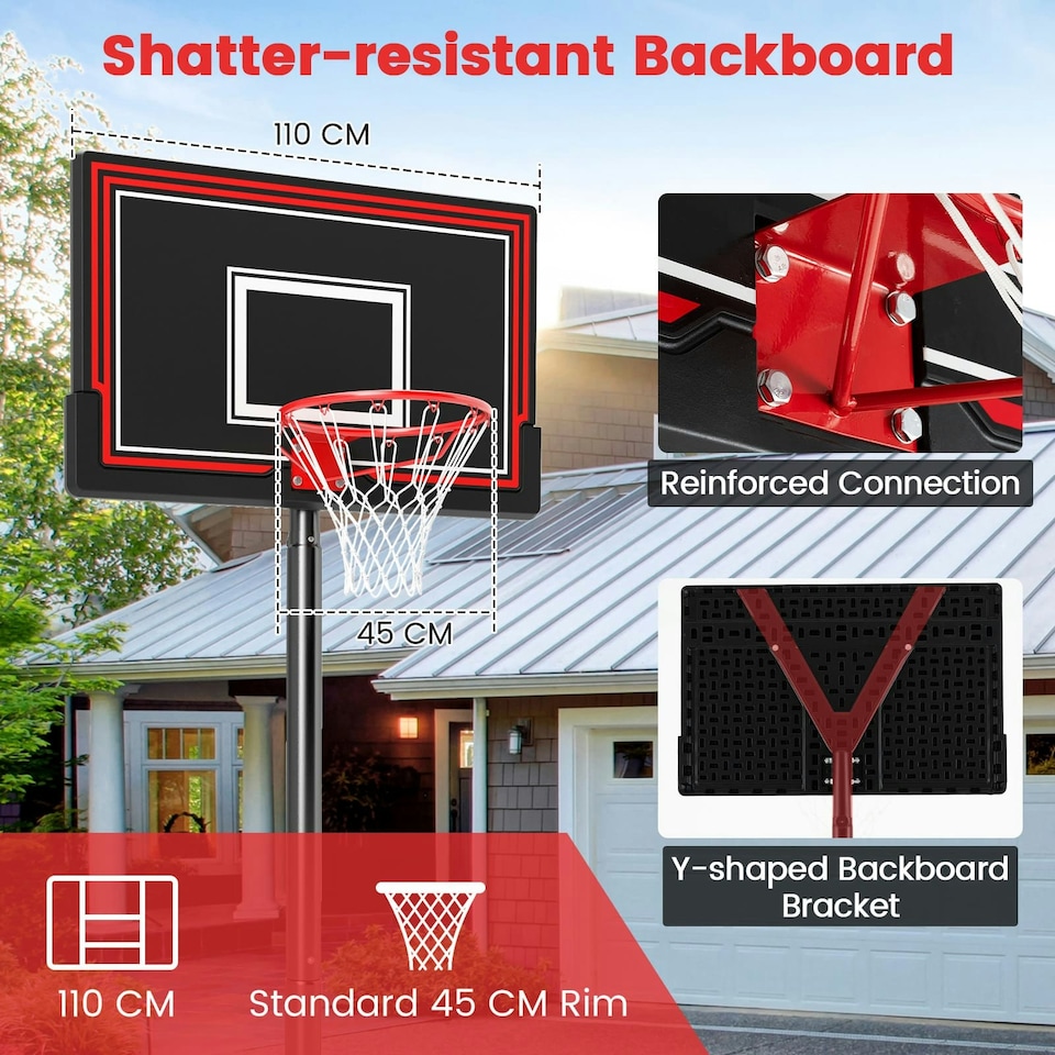 image 1 of COSTWAY Outdoor 7.5-10 FT Portable Basketball Hoop Backboard Black | Standard