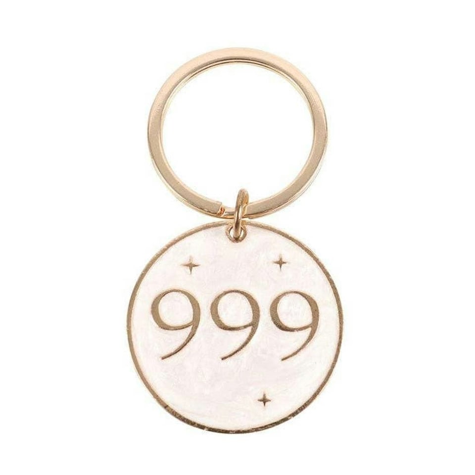 image 1 of Something Different 999 Angel Number Keyring - Cream/Gold - One Size