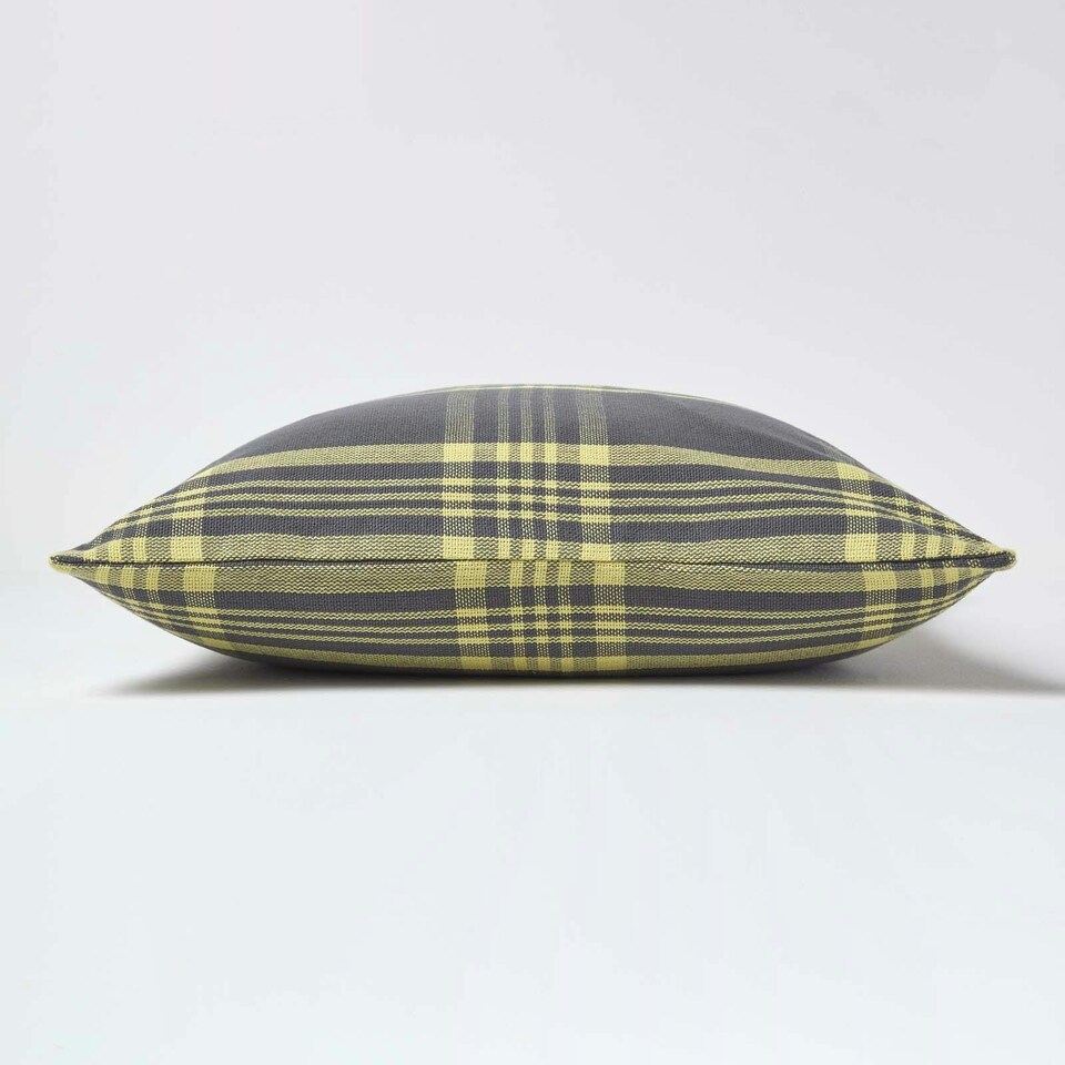 image 1 of Homescapes Grey & Yellow Tartan Pattern Cushion Cover - 60 x 60 cm | Grey | Grey & Yellow | 60 x 60 cm