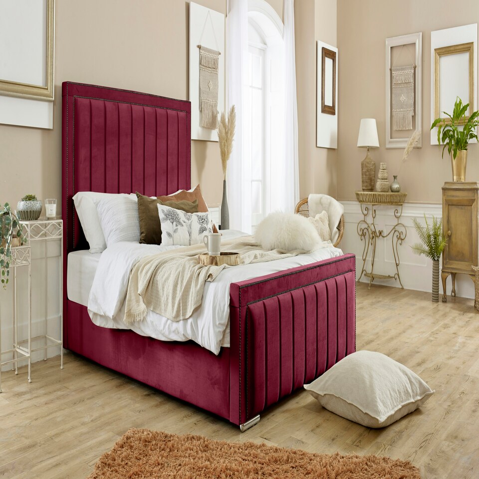 Island Plush Double Bed Frame - Maroon