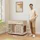 image 5 of PawHut Dog Crate Furniture on Wheels, Dog Cage with 2 Drawers, Sliding Door, Indoor Kennel End Side Table for Medium Large Breeds, Oak Tone