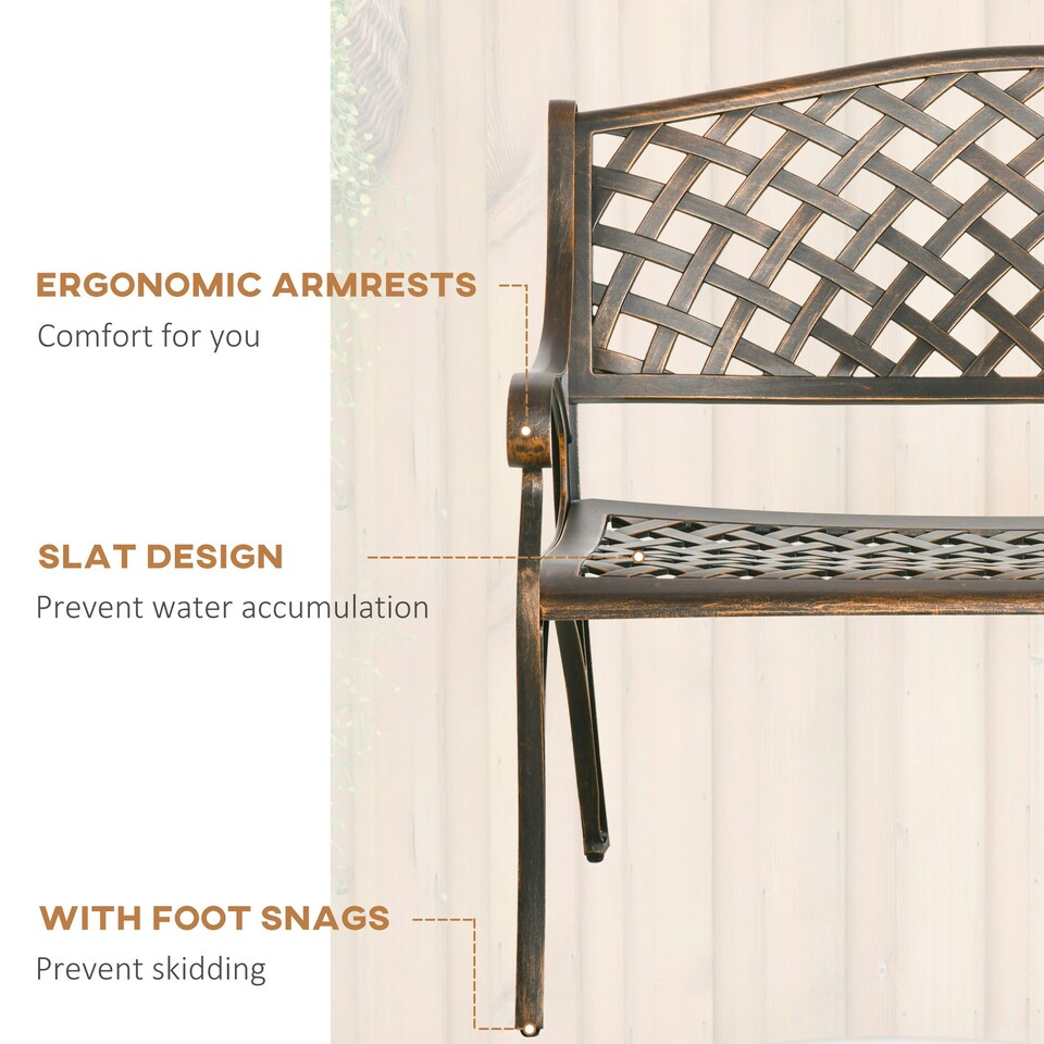 image 1 of Outsunny Cast Aluminium Garden Bench 2 Seater Antique Park Loveseat, Bronze