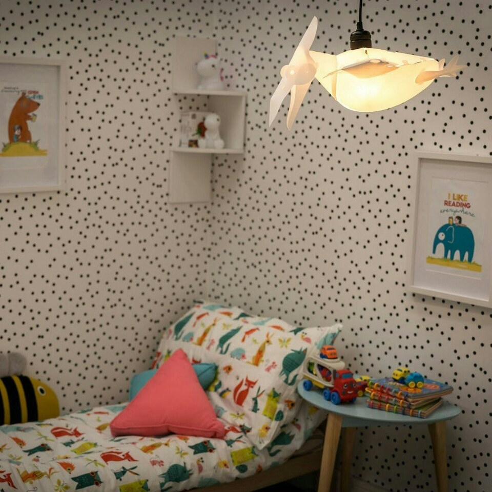 image 1 of ValueLights Children's Pterodactyl Dinosaur White Ceiling Pendant Shade