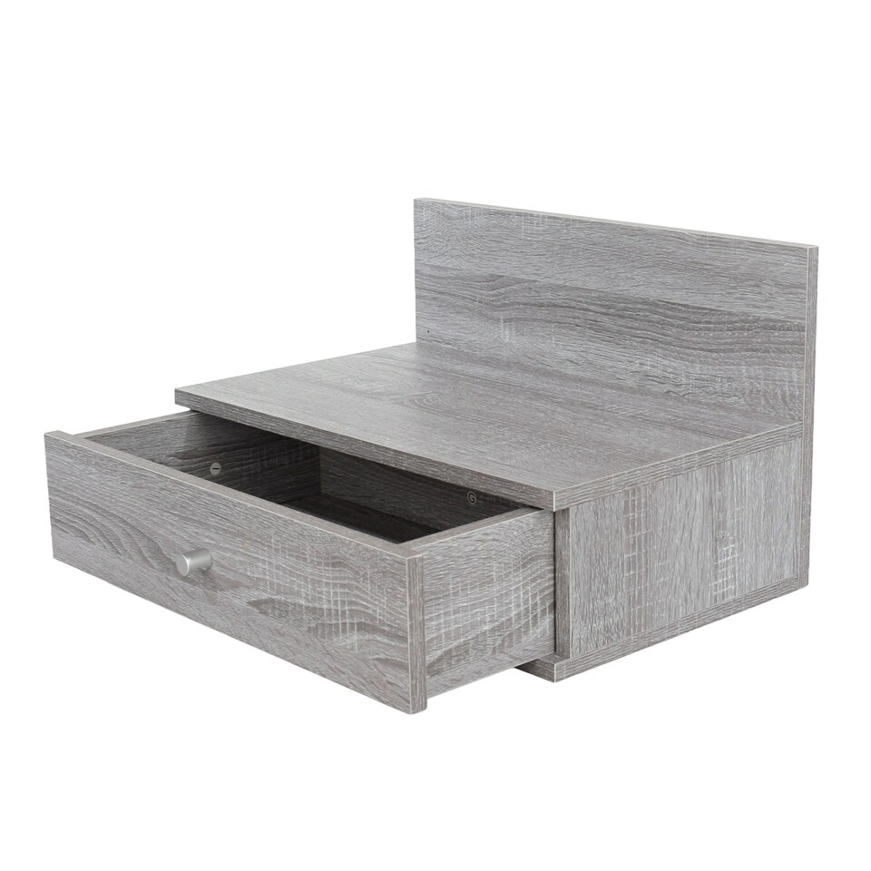 image 1 of Pair of Kelly Wall-Mounted Bedside Cabinets with Drawer - Modern Floating Bedside Tables | Grey | Grey Oak Effect | One Size | 2