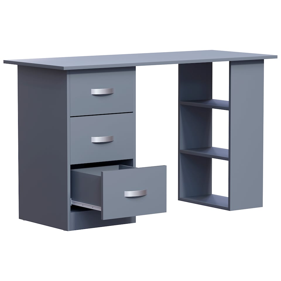 image 1 of Vida Designs Mason 3 Drawer 3 Shelf Computer Desk Home Office Workstation, Grey