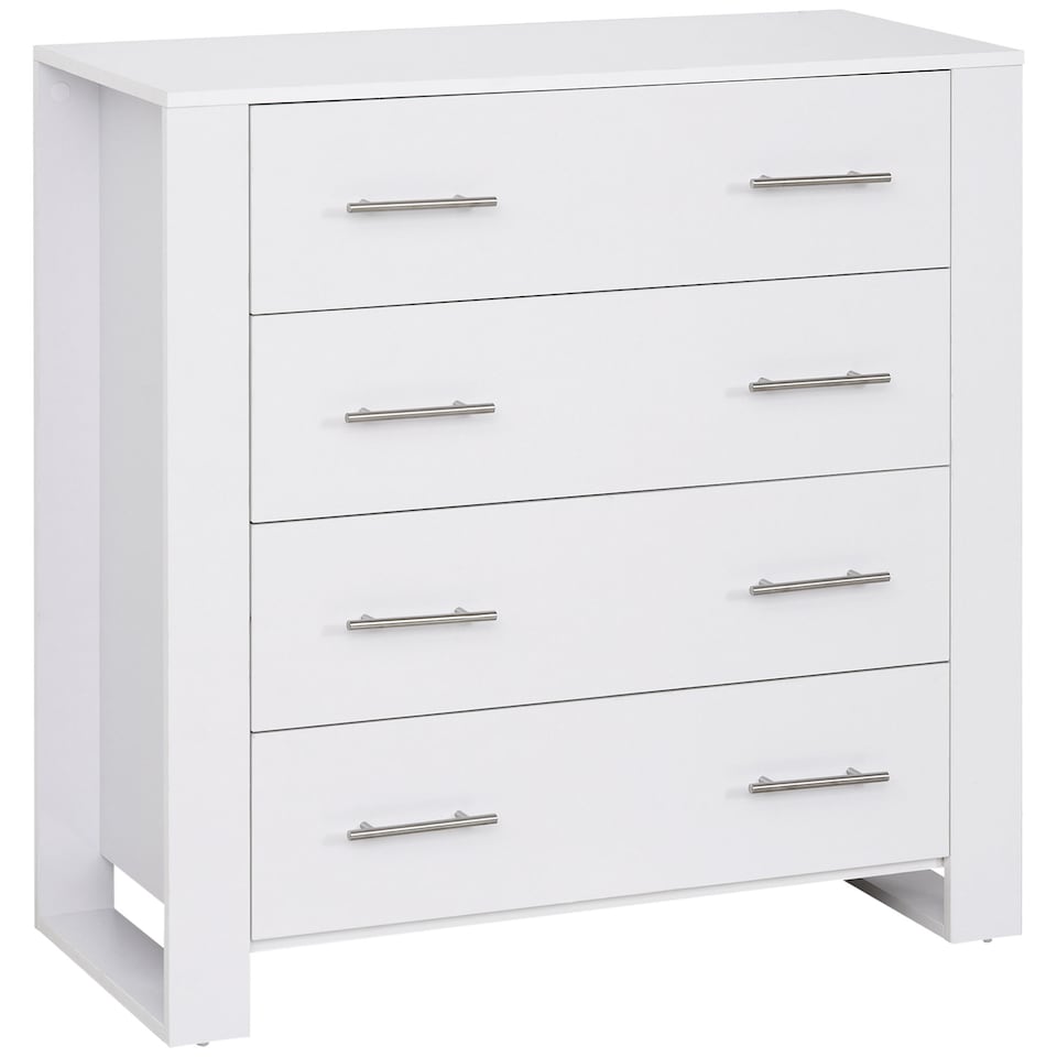 image 1 of HOMCOM Chest Of 4 Drawers Storage Cabinet Bedroom Clothes w Metal Handles Base Freestanding Unit Furnishing Living Room White
