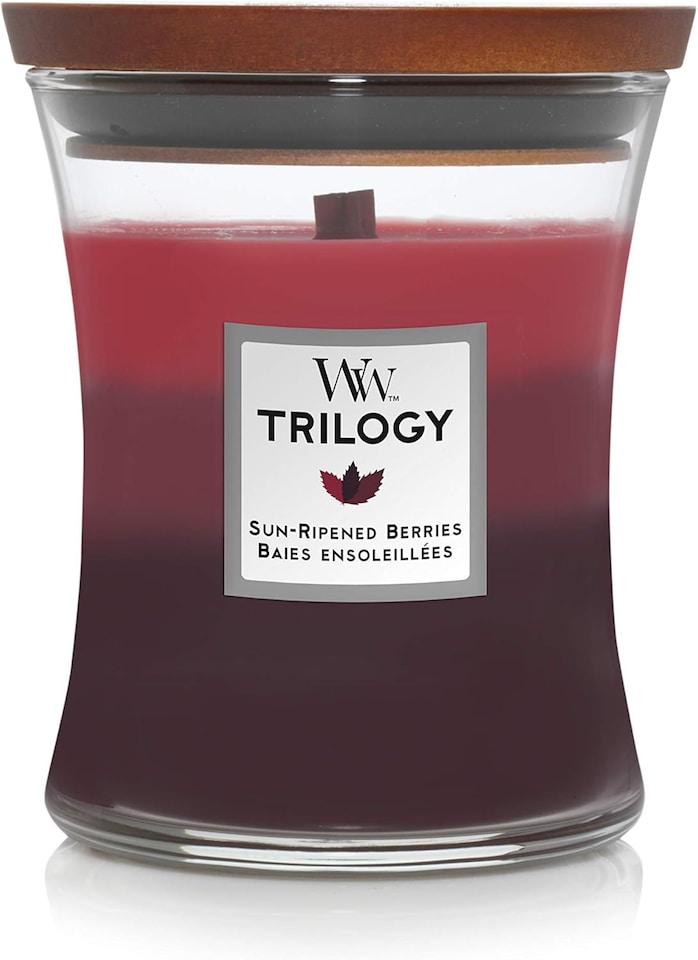 Woodwick Medium Hourglass Scented Trilogy Candle | Sun-Ripened Berries | with Crackling Wick | Up to 60 Hours Burn Time