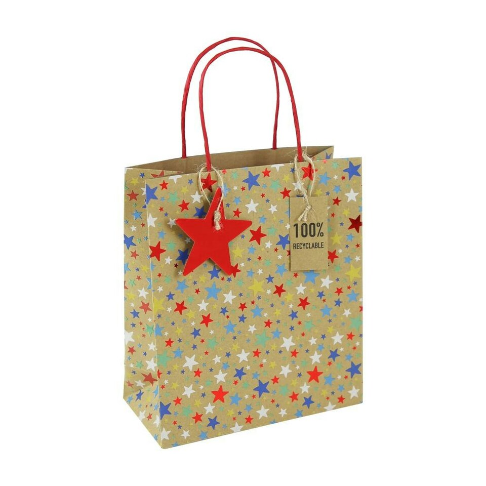 Pack of 6 Kraft Multi Stars Medium Gift Bags
