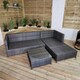 image 3 of 3PC 4 Seater Brown Rattan Chair Garden Sofa Set Daybed With Grey Cushions and Glass Top Coffee Table