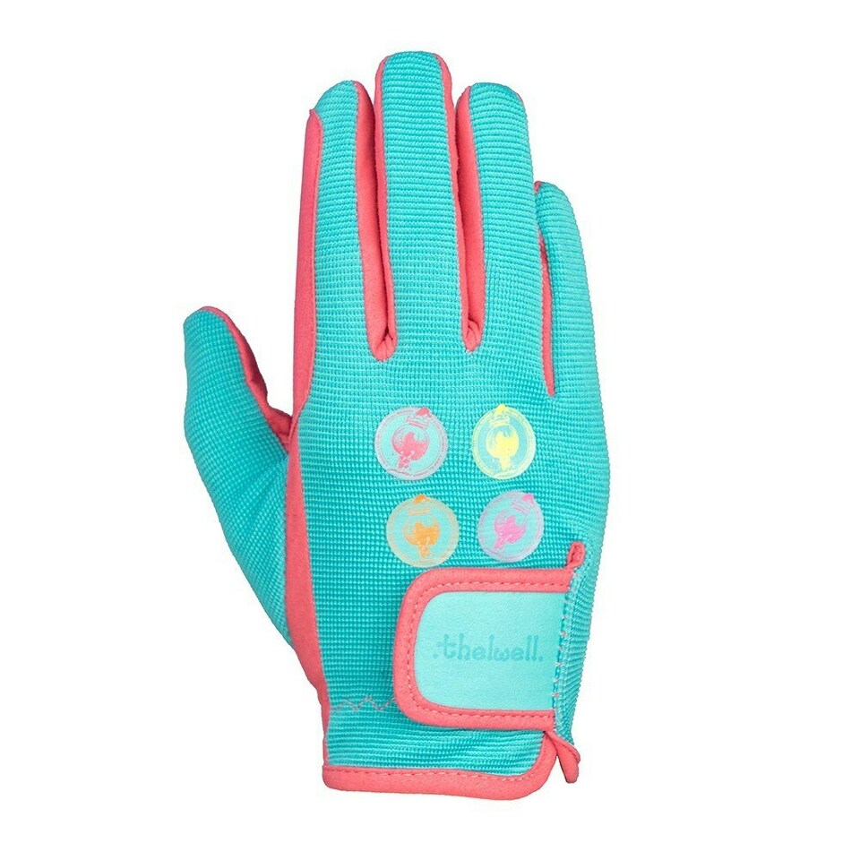 image 1 of Hy Childrens/Kids Thelwell Collection All Rounder Riding Gloves - Pink/Teal/Aquarius - XL Pink | XL