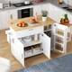 image 1 of VILUXE Mobile Kitchen Island with Foldable Worktop, Drawer, Adjustable Cabinets, 3 Door Spice Racks, Towel Rail and 5 Wheels, White and Natural Wood