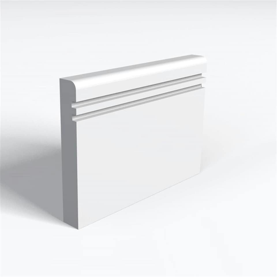 Pack of 20 (Total 20 Units) - MDF Primed Pencil Round 2 Square Grooves Skirting Board & Rebate - 25mm (T) x 144mm (H) x 3050mm (L)