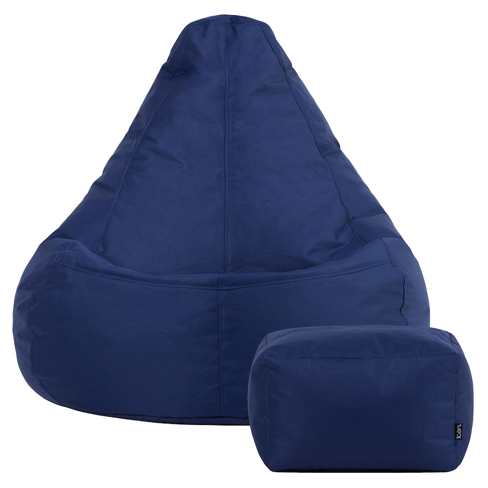 image 1 of Icon Dalton Adults High Back Indoor Outdoor Bean Bag Chair & Footstool Pouffe, Navy