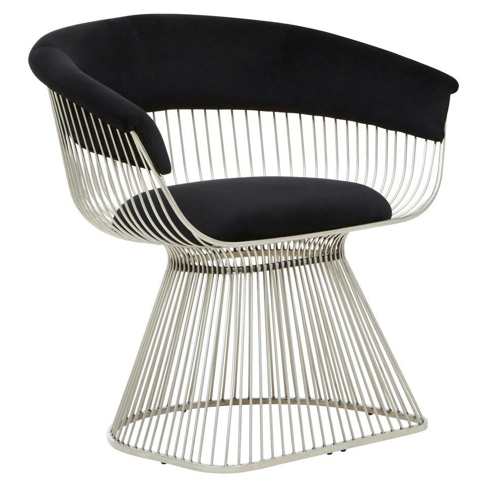 image 1 of Interiors by Premier Black Velvet and Silver Frame Chair Black
