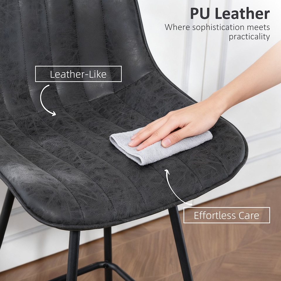 image 1 of HOMCOM Swivel Bar Stools Set of 2, PU Leather Upholstered Bar Chairs, Black | Black | Black