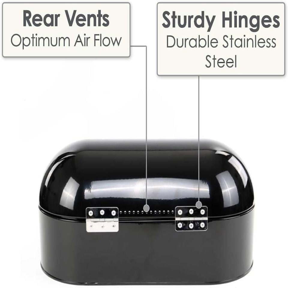 image 1 of CALITEK Retro Bread Bin Round Top Kitchen Counter Coated Carbon Steel Black