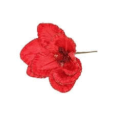 Red Glitter Velvet Magnolia Christmas Pick Decoration 20cm