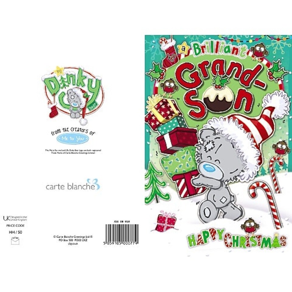 image 1 of To a Brilliant Grandson Tatty Teddy Carrying Gifts Design Christmas Card