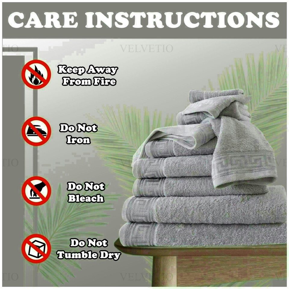 image 1 of VELVETIO 8 Piece Towel Bale Set Jacquard Greek Key Pattern - 100% Cotton, 450 GSM White