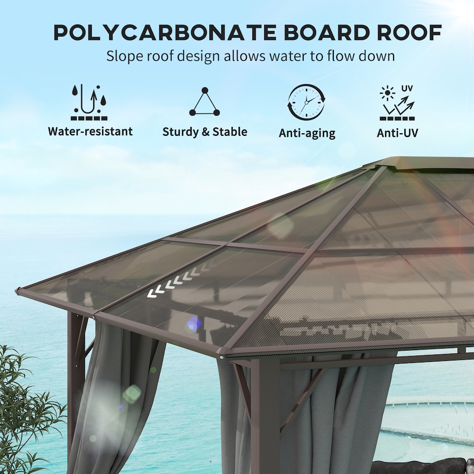 image 1 of Outsunny 3.6x3(m) Hardtop Gazebo Garden Pavilion w/ Polycarbonate Roof, Grey | Grey | Dark Grey | 1